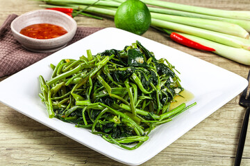 Asian cuisine stir fried morning glory