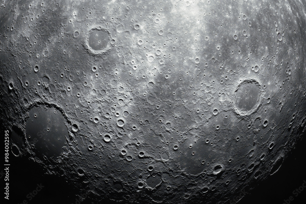 Wall mural moon surface. cosmic landscape with deserted landscape and craters formed by meteor impacts