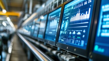 AI-powered dairy farm management system, close-up of screens and monitoring equipment,
