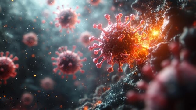 Microscopic View of Virus Particles in an Explosive Setting Generative AI - Powered by Adobe