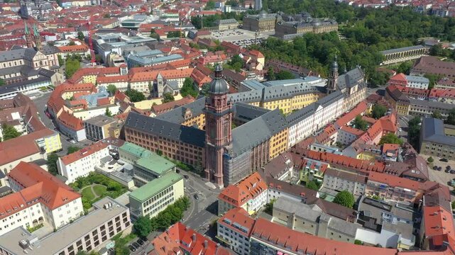 W&uuml;rzburg - the central part of a typical old German city on the Main River in the Franconia region. Panorama of Bavaria, Germany and Europe from above.