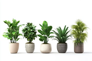 Obraz premium A collection of six different indoor potted plants, each placed in modern, stylish pots