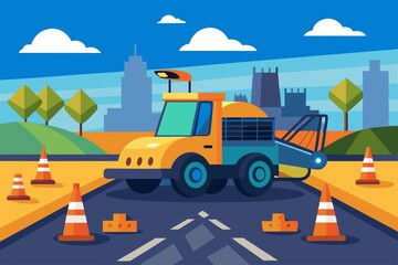 Fototapeta premium Laying asphalt on the summer street.Road work