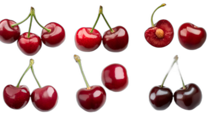  Ciliegie dall'alto- Sei set di ciliegie su uno sfondo bianco. Ogni set include una ciliegia_1(76)