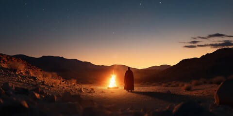 Moses is standing in the wilderness before the burning bush