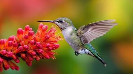 Fototapeta premium Hummingbird in Flight Near Flower