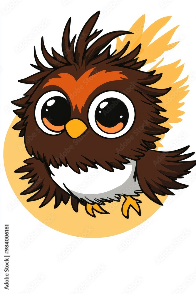 Sticker Cute Cartoon Owl with Big Eyes