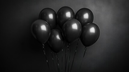 Black Balloons Against a Dark Background