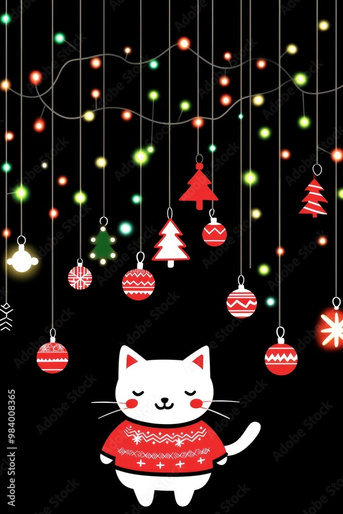 Canvas Prints festive cat in christmas lights