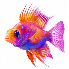 Fototapeta premium Bright neon-colored sea fish, isolate on white, soft yet clear details