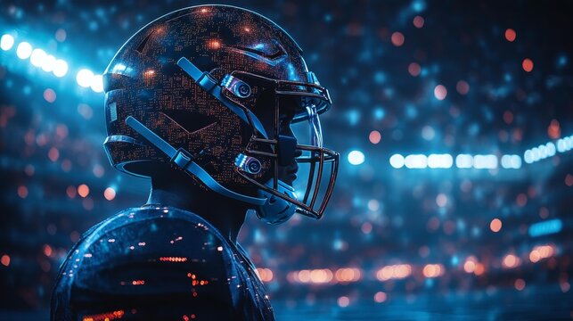 Futuristic American Football Player in Neon Lights Generative AI - Powered by Adobe