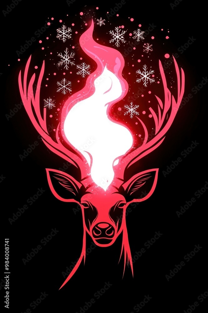 Wall mural Red Deer with Flame in Snowflakes