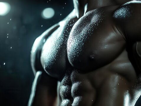 Close-up shot, toned female physique, illuminated by ethereal moonlight, digital CG 3D with hyper-realistic shadow play, focusing on the smooth contours and defined muscles