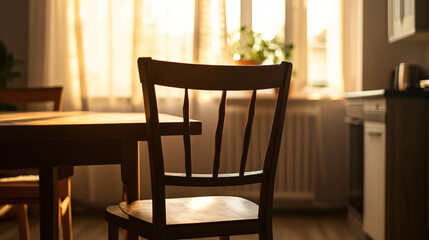 A visual of an empty chair at a dinner table, symbolizing absence and sadness.