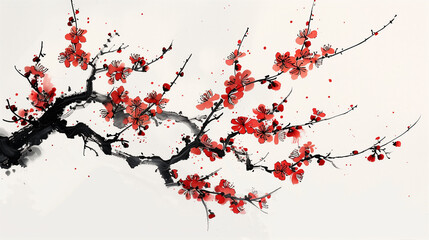 Chinese ink painting plum blossom