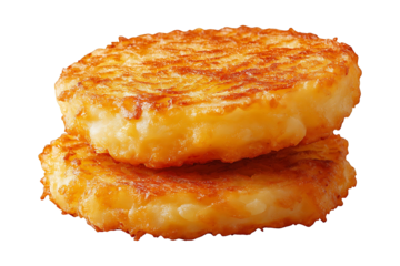 Flying hash browns isolated on transparent background.