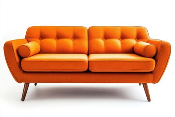 A vibrant orange two-seater sofa with clean lines and plush cushions,
