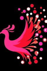 Pink and Red Phoenix with Sparkles on Black Background