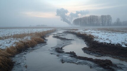 Serene Winter Landscape with a Stream