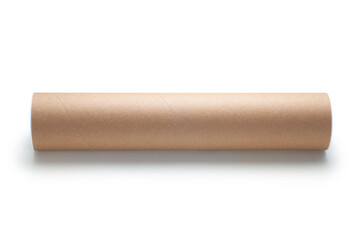 Brown cardboard roll tube isolated on white background