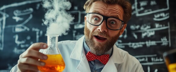 The Excited Scientist Holding Flask