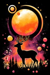 Majestic Deer Silhouette Under a Cosmic Sunset