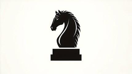 A Black Knight Chess Piece Stands on a White Square, Representing Strategy and Power in the Game of Chess