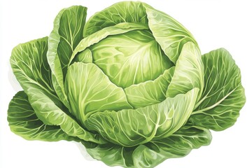 Fototapeta premium Design an image of a green cabbage with its outer leaves wrapped around it