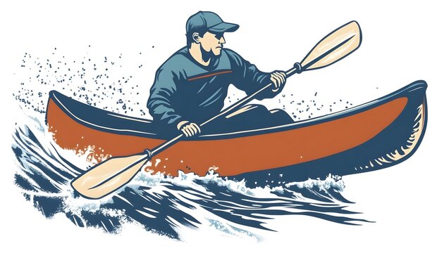 kayaker paddling orange canoe on water clip art preview