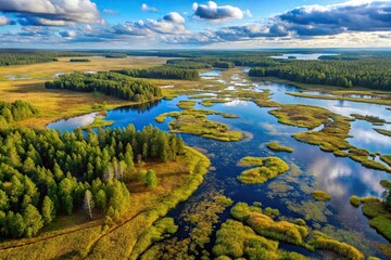 Aerial view of relict swamps in Valdai Ecological path