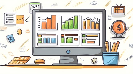 Obraz premium Business Analytics Data Analysis Dashboard Computer Illustration