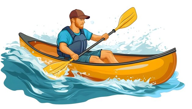 man kayaking yellow canoe water clip art preview