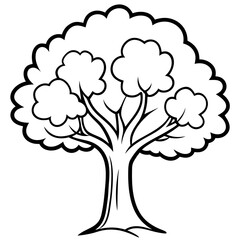 stylized oak in summer outline coloring book page line art drawing