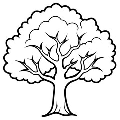 stylized oak in summer outline coloring book page line art drawing