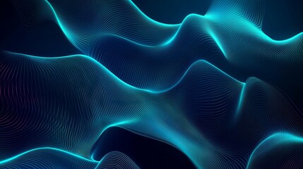 Fototapeta premium Abstract glowing wave lines on a dark blue background, featuring a dynamic wave pattern. 