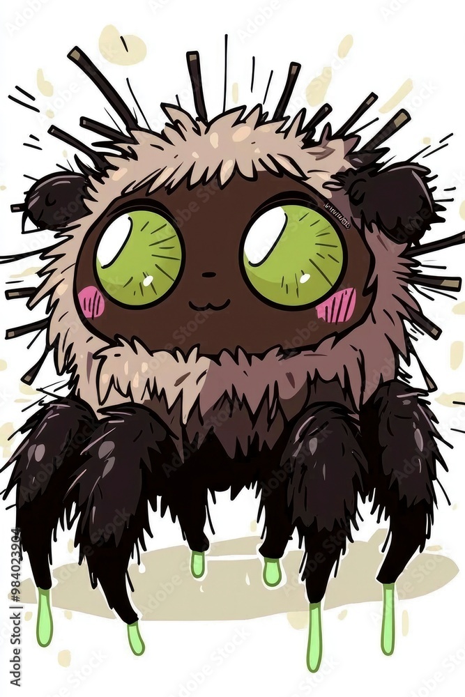 Wall mural cute cartoon jumping spider with big eyes