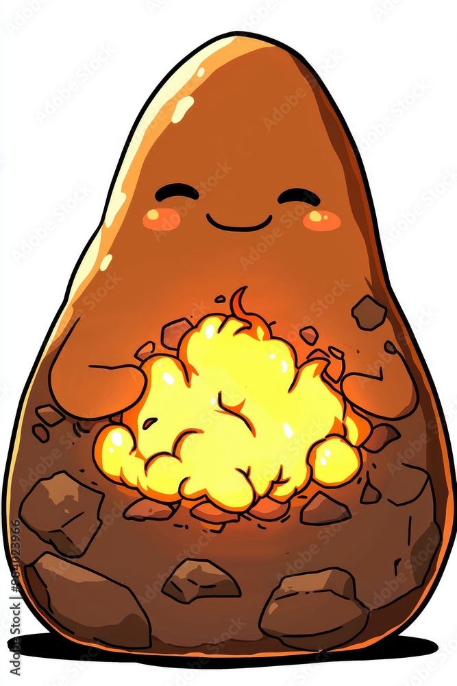 Poster Cute Cartoon Volcano Character Holding a Fire