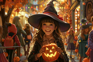 Naklejka premium The image captures a delightful Halloween scene