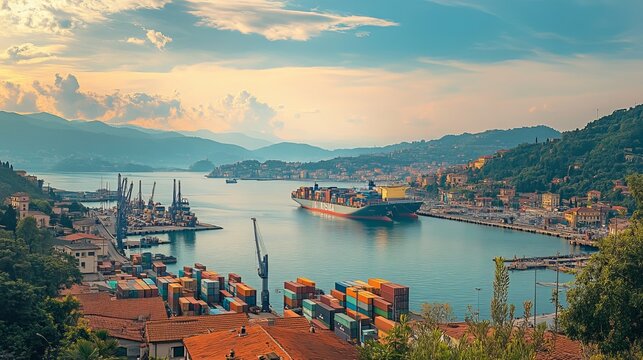 La Spezia, Italy: Cargo ships loading and unloading goods at the seaport