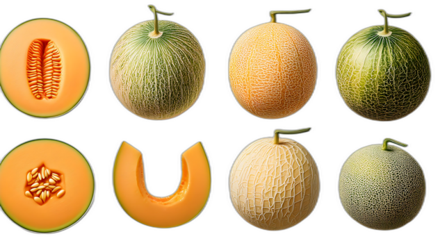  Melone dall'alto- Sei set di meloni su uno sfondo bianco. Ogni set contiene un melone inter_1(227)