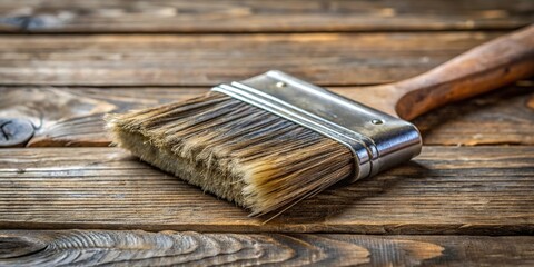 Aged wooden board being processed with a metal brush