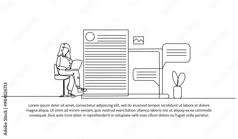 Wall mural Continuous one line design of a social media admin. Minimalist style vector illustration on white background.