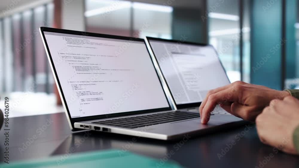 Fototapete Coder Using Computer At Desk