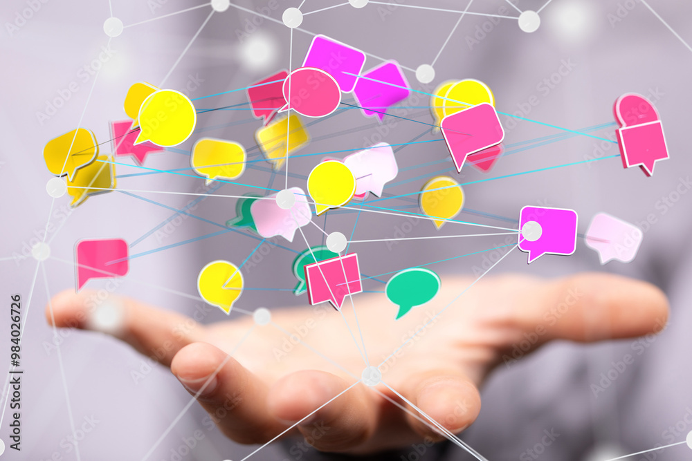 Poster touching messaging and chatting icon. Chat concept