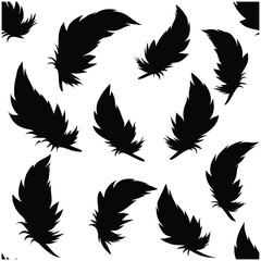 Seamless Fluffy Feathers and Plume Quills Silhouettes.