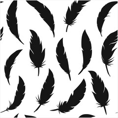 Seamless Fluffy Feathers and Plume Quills Silhouettes.