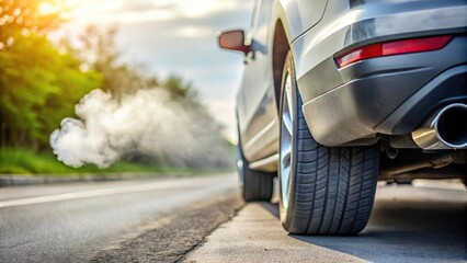 Air pollution from vehicle exhaust pipe on road