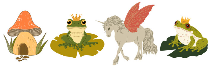 Fairy tale magic illustration, characters and animals, book illustration