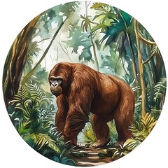 Obraz premium Watercolor Illustration of a Gorilla in a Lush Tropical Forest.