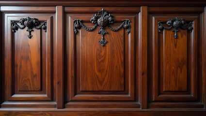 Elegant Victorian wood paneling with floral carvings in dark mahogany